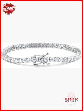 Moissanite Tennis Bracelet 18K Gold Plated Sterling Silver Double Safety Clasp